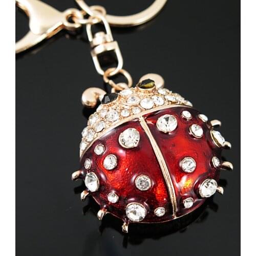 Creative Rhinestone Ladybug Beetle Pendant Key Chain Ring Fashion Charm Alloy Handbag Keychain Car Keyring Women Jewelry Gift