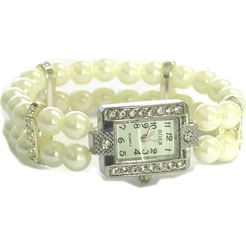 1PCS Hot Fashion Square Watch models Female Clock Ladies Casual Women Watch Pearl String Strap Quartz Wrist Rhinestone Bracelet