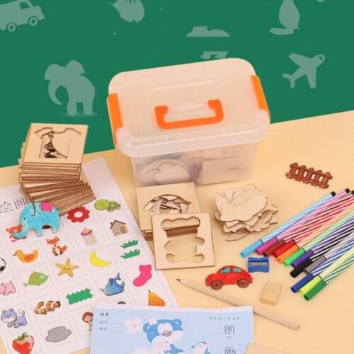 Y4UD 1Set Multifunctional Painting Set Interactive Drawing Kit Accessories with Wooden Molds Marker Early Painting Set
