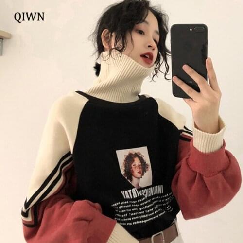 Harajuku Fashion Pattern Printed Sweatshirt Autumn Turtleneck Warm Pullover 2021 Sweatshirt Women Winter Oversize Tops Girl