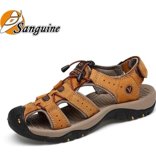 New Mens Sandals Cowhide Large Size Beach Shoes Mens Sandals Slippers Plus Size 38-48