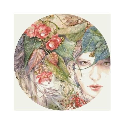 Higher Cotton Counted Cross Stitch Kit Awakend Awakened Girl Maid Lass Portrait and Flower Leaves Leaf Watercolor