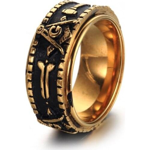 New Stainless Steel Jewelry Wholesale Mens Rings Vintage Turn Masonic Titanium Steel Rings