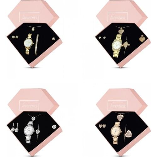 Necklace Earring Watch Sets, Heart, Round, Angel Wing Jewelry Gift Elegand, Silver Gold Rose Solitaire Accesories Ornament Gem