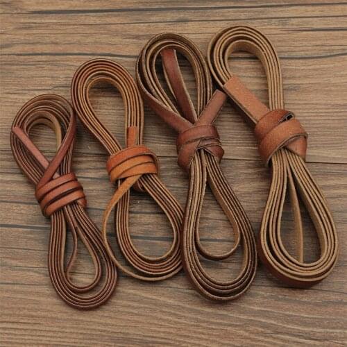1m Vintage High Quality Cowhide Leather Cord Round Flat Strap Rope DIY Handmade Braided Bracelet Necklace Craft Jewelry Making