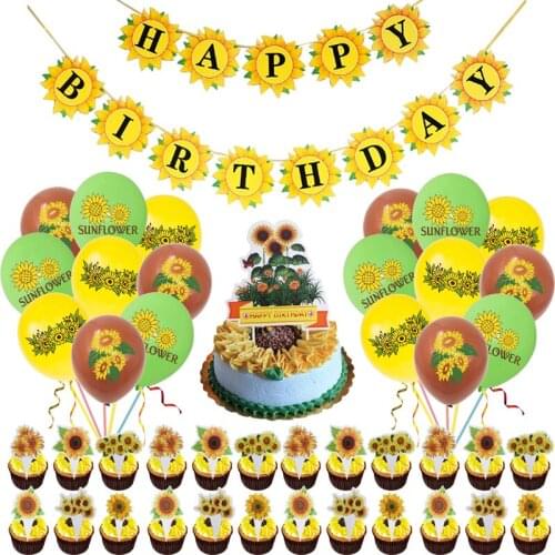Sunflower Balloons Sun Yellow Flower Latex Ballons Happy Birthday Banner Garland Summer Party Baby Shower Cake Topper Decoration