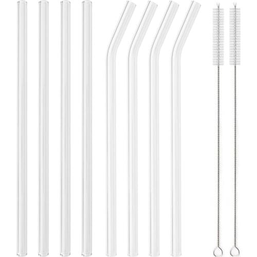 Straight Bend Straw Borosilicate Glass Straws Environmentally Friendly Reusable for Milkshak Bar Accessories Straws with Brushes