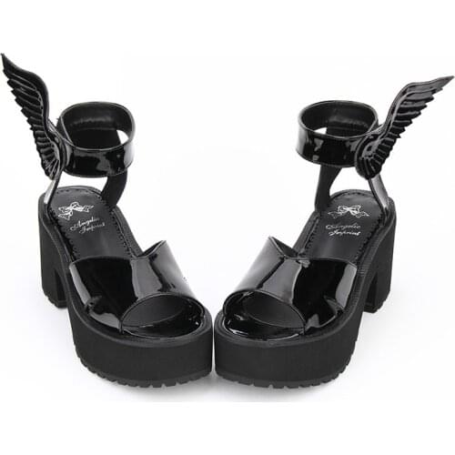 Princess sweet lolita shoes summer sandals LOLITA slip thick soled sandals shoes punk wings Muffin Side air toed sandals pu8698