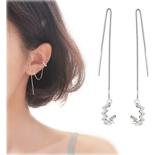YIZIZAI Silver Color Sweet Sparkling Zircon Irregular Moon Long Chain Earrings With Silver Color brincos For Women Gift