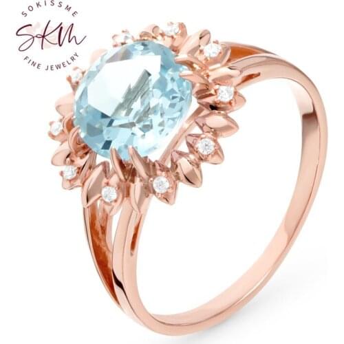 SKM Classic flower topaz rings for women 14k rose gold designer Engagement rings designer Promise Luxury Fine Jewelry