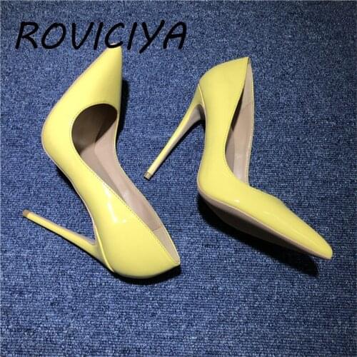 Women Pump Fashion 12cm High Heels Shoes Yellow Shoes Woman Bride Wedding Shoes Ladies party evening nightclub QP090 ROVICIYA