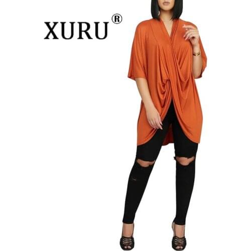 XURU Autumn Womens T-shirt Tops Europe and The United States New Irregular Loose Large Size T-shirt