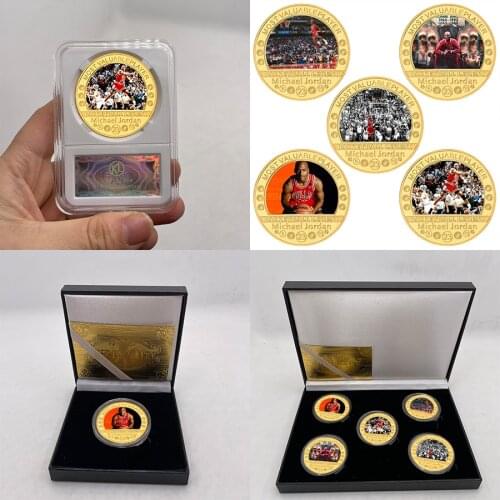 4 Designs Hot basketball Star Michael Jordan Air Jordan Souvenir Gold Banknotes and 5 Designs Coins for nice gifts