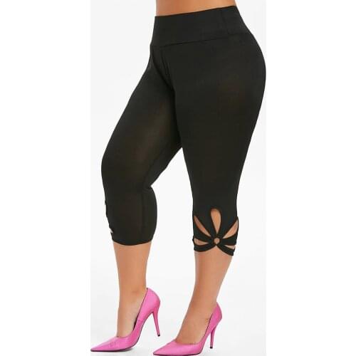 5XL Plus Size Pants Women Hollow Solid Elastic Waist Homewear Casual Leggings Pants Seven Jeggings Leggins Mujer 2021 A20