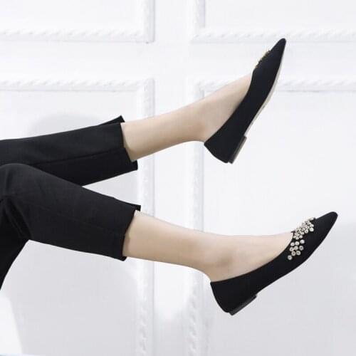 2019 high quality rhinestone flat shoes woman spring summer flats casual shoes women pointed toe shallow boat shoes