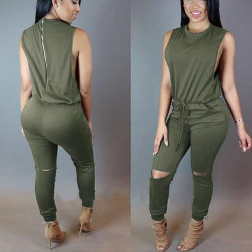Sexy Sleeveless Jumpsuit Romper For Women Summer 2020 Solid High Waist Lace Up Rib Pant Playsuit Lady Overalls WDC4513