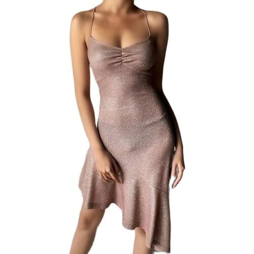 Midi Dress Glitter Dresses for Women Straped Criss-Cross Bandage Backless Mermaid Dressesevening Party Sequins Dresses