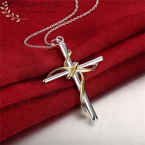 Silver Necklaces For Women Gold Color Cross Pendant & Necklace Link Chain Collier Choker Fashion Jewelry Party Gifts