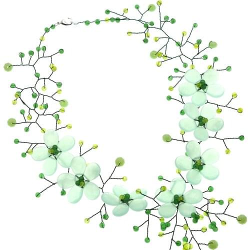 Green jade flower necklace 45cm Wholesale for women wedding unique design