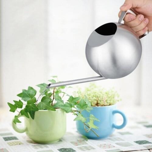 Watering Can 1000mL Long Mouth Round Sprinkling Pot for Home Garden Plant Stainless Steel