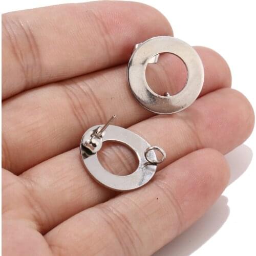 18MM silver tone Round hollow Stainless Steel Stud Earring Post 20pcs/lot