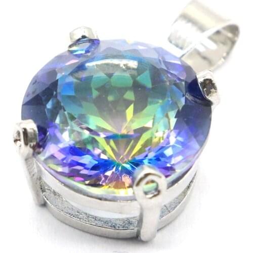 25x15mm Big Round 15mm Created Fire Rainbow Mystic Topaz Ladies Dating Daily Wear Silver Pendants Wholesale Drop Shipping
