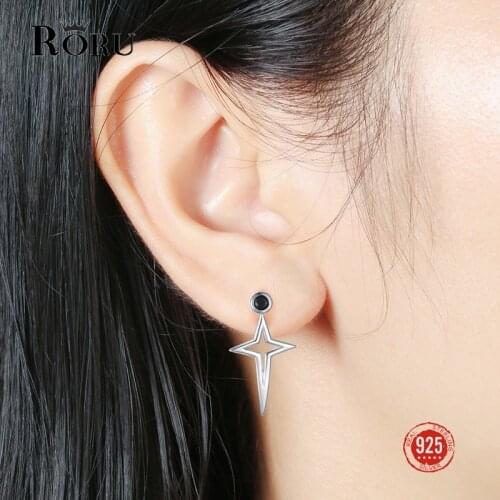 925 Sterling Silver Trendy Silver Earrings For Women Pendant Earring Party Star Black Stone Zircon Jewelry