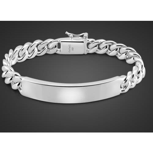 Italy Design Classic Mens 100% 925 Sterling Silver Curb Cuban Link Chain Bracelets Women Unisex Wrist Jewelry lettering Gifts