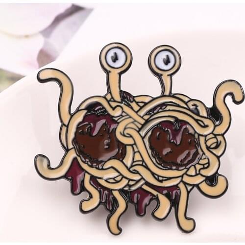 Flying Spaghetti Monster Brooch Cartoon Octopus Shape Noodles Brooches Women Lapel Pin Fashion Enamel Brooch Jewelry
