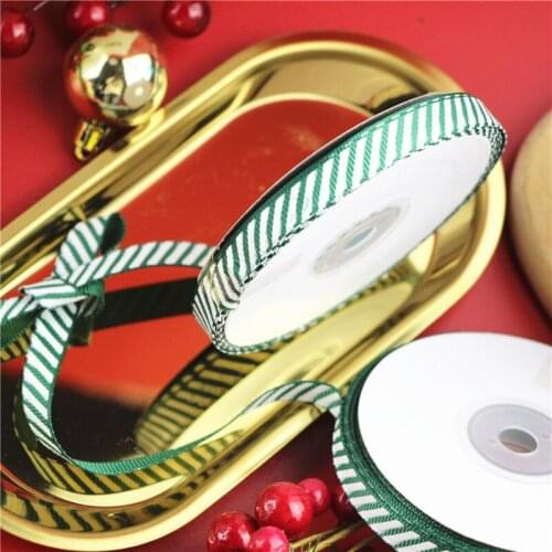 25 yards/lot) 10mm Green and white striped decorative ribbon Christmas decoration gift box packing ribbons