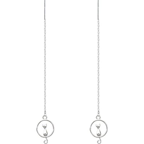 Art Fresh And Lovely Cat On The Moon Pendant 925 Sterling Silver Tassel Earrings Line Long Earrings Women Gift