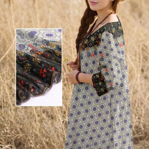 Ancient wind rhythm 12mm silk linen / silk Ma digital inkjet silk fabric for dress shirt diy clothing