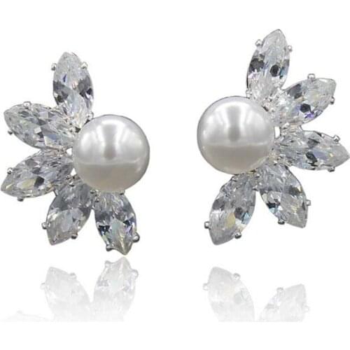 European and American zircon crystal bride pearl earring female wedding crystal banquet fashion jewelry new 2020 cubic zirconia