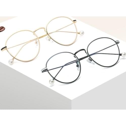 Brand Designed High-end Blue Light Glasses Woman With Pearl Decoration Metal Fake Eyewear Frames Optical Frame Glasses Women