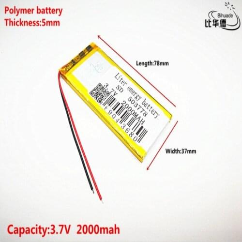 Good Qulity 3.7V,2000mAH,503778 Polymer lithium ion / Li-ion battery for TOY,POWER BANK,GPS,mp3,mp4
