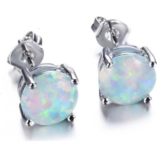 Dainty Oval Stone Small Stud Earrings Blue Opal Earrings Vintage Silver Color Party Earrings for Women Wedding Party Best Gifts