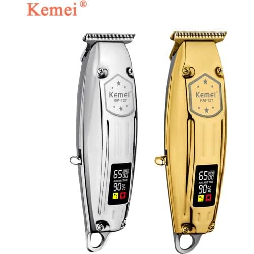 Kemei Hair Trimmer LCD Display Rechargeable 12W Powerful Motor Barber Hair Clipper Gold and Silver All Metal Trimmers KM-127
