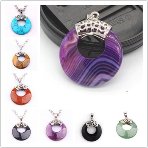 KFT Chinese Style Silver Plated Amethysts Rose Pink Quartz Opal Round Hollow Tiger Eye Stone Pendant Vintage Agates Jewelry