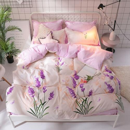 Lavender Flower Duvet Cover Bedding Set For Girls Twin Double Queen King Size 3/4pcs Teens Kids Boys Plant Flat Sheet Bed Linen