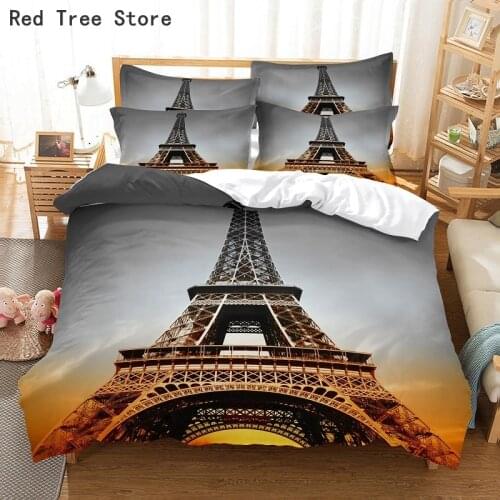Paris Eiffel Tower 3d Bedding Set Famous Scenery Duvet Cover Landscape Printed Boys Girls Adult Bedclothes with 1/2pc Pillowcase