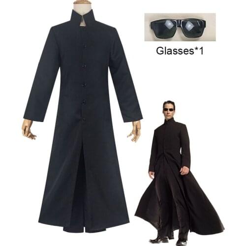 Movie The Matrix Costume Neo Cosplay Cloak Trench and Pants Suit Sunglasses Halloween Costumes for Adult Men Women Outfit