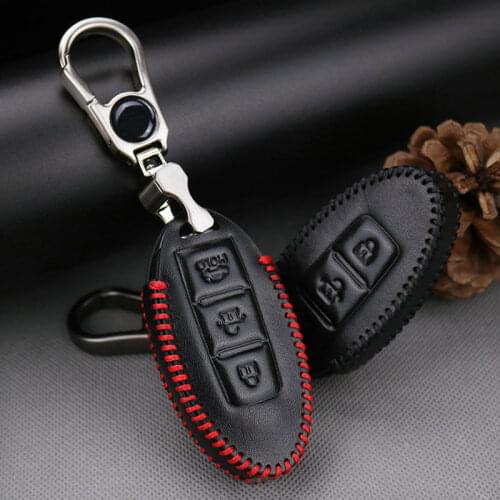 Leather Car Key Case Cover For Infiniti QX70 QX60 G25 Q50 Q70 M37 FX35 G37 Q60 For Nissan Leaf Keyring Key Holder Accessories