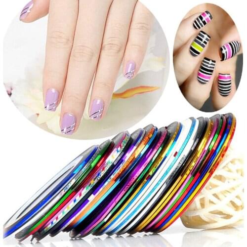 10pcs Gold Silver Nail Art Striping Tape Line Stickers Laser Strips Nail Adhesive Decal Foils Manicure Decorations Tips 36 color