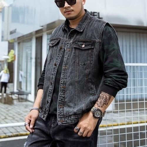 Fashion Mens Denim Vests Plus Size 5XL 6XL 7XL Streetwear Men Loose Fit Cargo Waistcoat Casual Button Sleeveless Vest Jackets