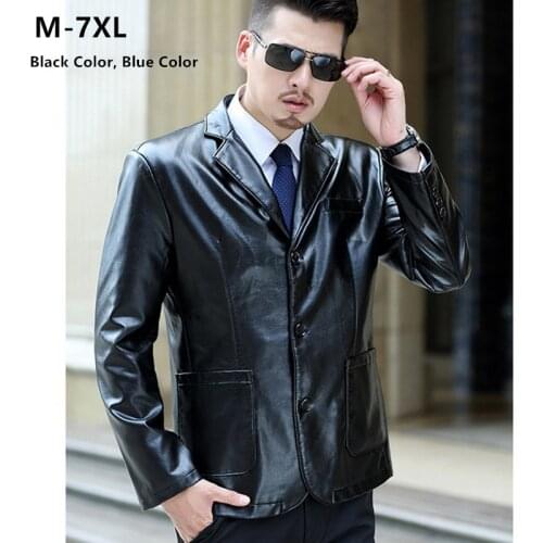 Leather Jacket Men 2019 Autumn Black Coat Mens Party Clothing Plus Size 5XL 6XL 7XL High Quality Blue PU Faux Leather Clothes