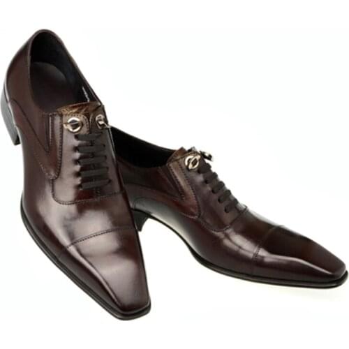 Christia Bella British Style Man Business Formal Lace Up Derby Shoes Real Leather Man Plus Size Square Toe Shoes Men Party Shoes