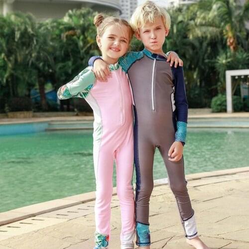 New Children Swimming Suit Kids Diving Suit Boy Sunscreen Beach Swimsuit One-Piece Swimwear Zipper Long-Sleeve Bikini Girl