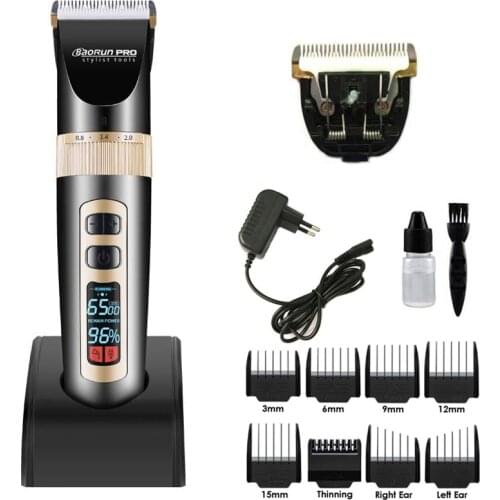 Professional Hair Trimmer Rechargeable Electric Hair Clipper Mens Cordless Haircut Adjustable Ceramic Blade 8pcs Nozzles