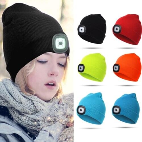 Child Headlight Cap 4 LED Night Lighting Beanie Hat with Light USB Rechargeable