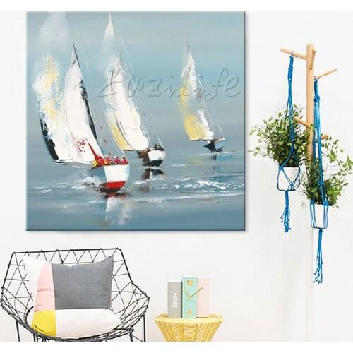 Hand painted boat Canvas Oil painting Wall Pictures for Living room wall decor art canvas painting palette knife boat 41